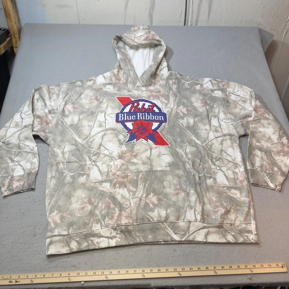 Pabst Blue Ribbon Hoodie Mens XL Camo Good PBR Rose Logo Graphic Sweatshirt - Picture 5 of 10